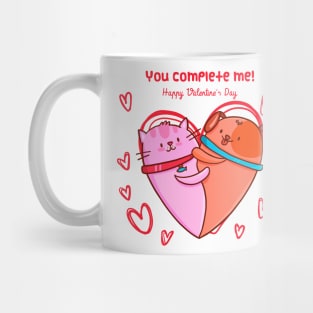 You complete me ! Happy valentines day. Cat and Dog heart Mug